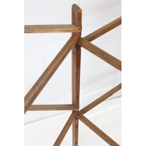 584 - Late 19th / Early 20th century Pine four section folding Clothes Horse / Linen Rail, 64cm wide x 94c... 