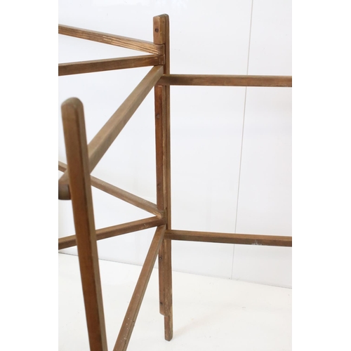 584 - Late 19th / Early 20th century Pine four section folding Clothes Horse / Linen Rail, 64cm wide x 94c... 