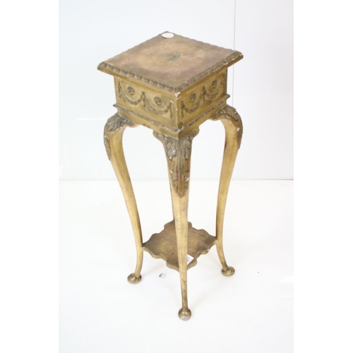 587 - Pair of Georgian style gilded torchere stands, with applied plaster gilt decoration, height approx. ... 