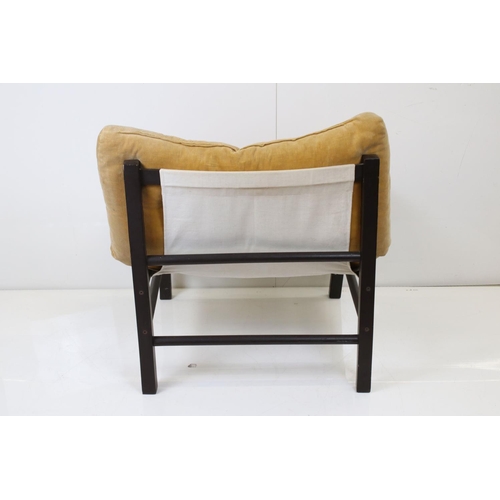 607 - Mid century style Low Chair (possibly Habitat ), the cloth back and seat with mustard coloured cordu... 