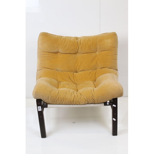 607 - Mid century style Low Chair (possibly Habitat ), the cloth back and seat with mustard coloured cordu... 