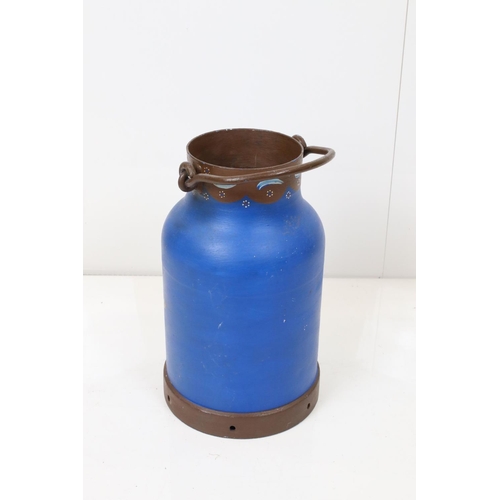 129 - Vintage Metal Milk Churn / Stick Stand, hand painted with flowers on a blue ground, 50cm high