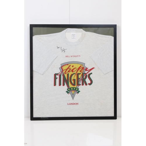 146 - Framed, Glazed and Mounted Signed Bill Wyman's of the Rolling Stone ' Sticky Fingers Cafe ' Grey T-s... 