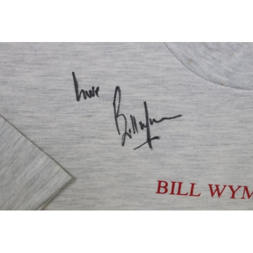 146 - Framed, Glazed and Mounted Signed Bill Wyman's of the Rolling Stone ' Sticky Fingers Cafe ' Grey T-s... 