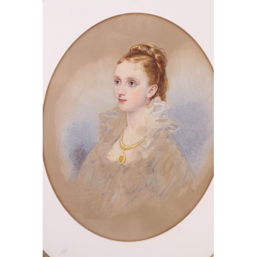 147 - 19th century Pastel and Watercolour Oval Portrait of a Young Woman, 38cm x 26cm, ornate oval gilt fr... 