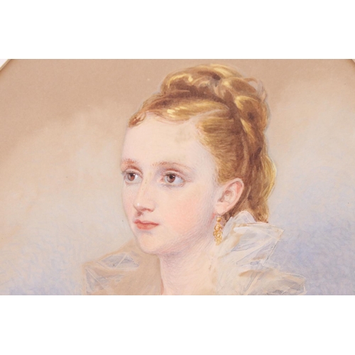 147 - 19th century Pastel and Watercolour Oval Portrait of a Young Woman, 38cm x 26cm, ornate oval gilt fr... 