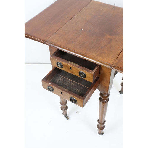 545 - 19th century Mahogany Drop Flap Work Table with two drawers to end and two faux drawers to the other... 