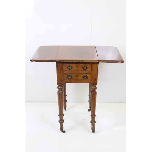 545 - 19th century Mahogany Drop Flap Work Table with two drawers to end and two faux drawers to the other... 