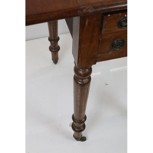 545 - 19th century Mahogany Drop Flap Work Table with two drawers to end and two faux drawers to the other... 