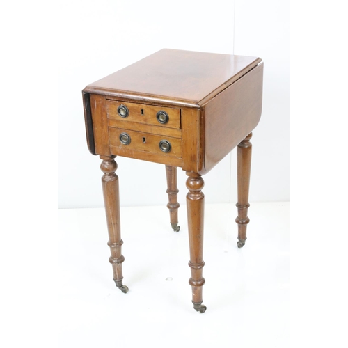 545 - 19th century Mahogany Drop Flap Work Table with two drawers to end and two faux drawers to the other... 