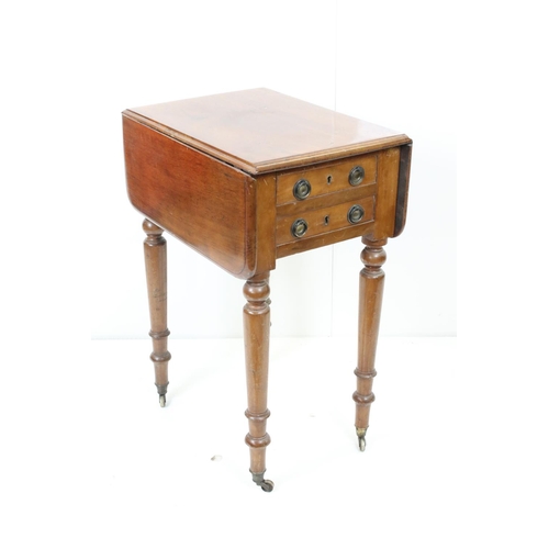 545 - 19th century Mahogany Drop Flap Work Table with two drawers to end and two faux drawers to the other... 