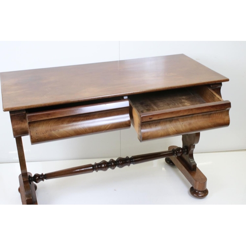 567 - 19th century Mahogany Side Table with two cushion drawers, raised on two lyre shaped supports with f... 