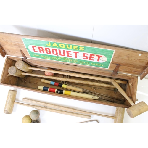 623 - Jaques of London Croquet Set in it's original pine box, stamped to the outside and with paper label ... 