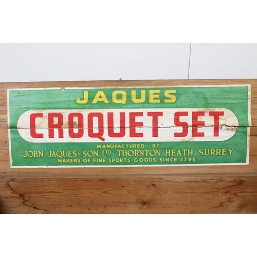 623 - Jaques of London Croquet Set in it's original pine box, stamped to the outside and with paper label ... 