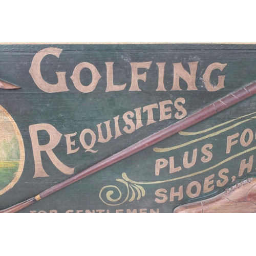 473 - Painted Wooden Relief Reproduction Advertising Sign ' Hawkes & Sons Golfing Requisites for Gentlemen... 