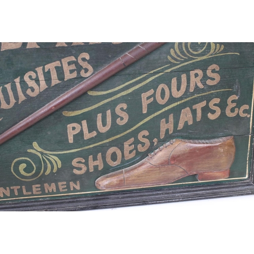 473 - Painted Wooden Relief Reproduction Advertising Sign ' Hawkes & Sons Golfing Requisites for Gentlemen... 