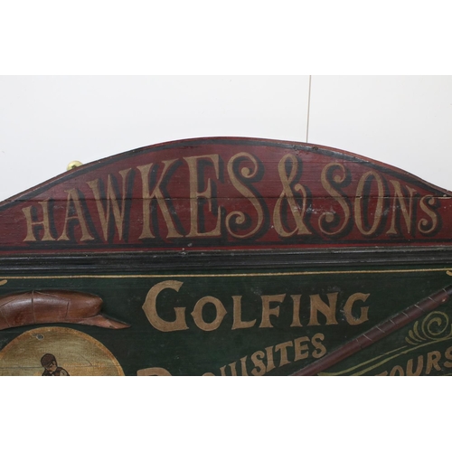 473 - Painted Wooden Relief Reproduction Advertising Sign ' Hawkes & Sons Golfing Requisites for Gentlemen... 