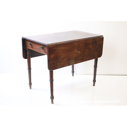 590 - 19th century Mahogany Pembroke Table, with drawer to end and faux drawer to the other, raised on tur... 