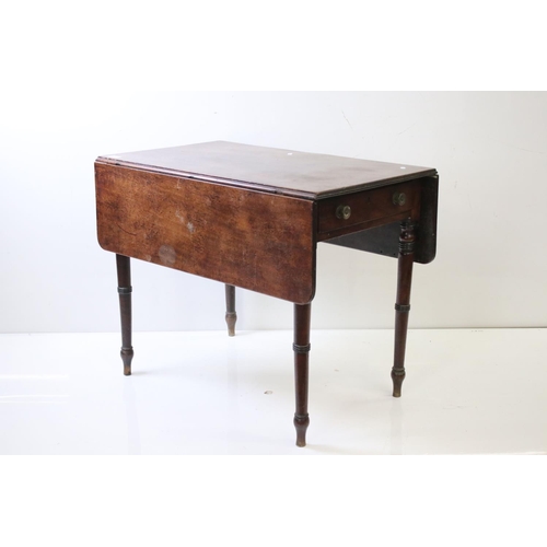 590 - 19th century Mahogany Pembroke Table, with drawer to end and faux drawer to the other, raised on tur... 