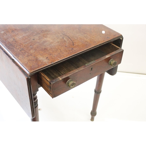 590 - 19th century Mahogany Pembroke Table, with drawer to end and faux drawer to the other, raised on tur... 