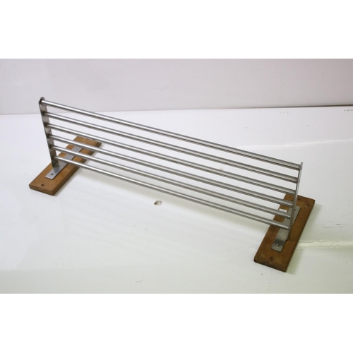 624 - Pine mounted stainless steel luggage shelf, 80cm long