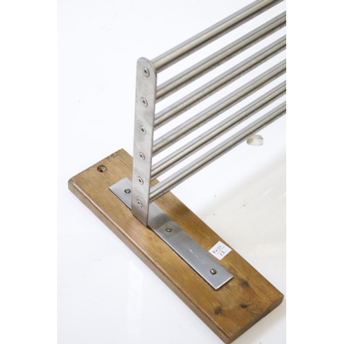 624 - Pine mounted stainless steel luggage shelf, 80cm long