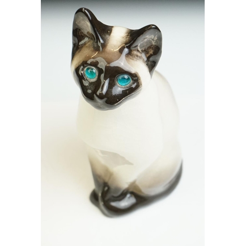 15 - Winstanley pottery figure of a seated Siamese cat, with blue glass eyes, numbered 34, signed ' Kensi... 