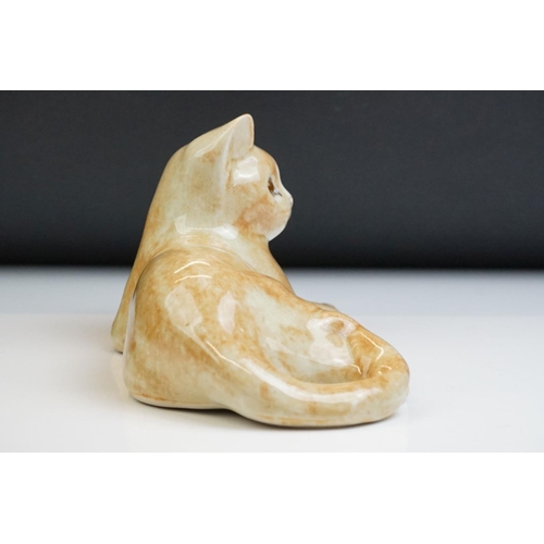 19 - Winstanley pottery figure of a recumbent Ginger Tabby Cat, size 3, signed to base, approx 23cm long