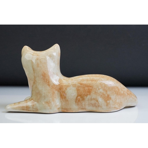 19 - Winstanley pottery figure of a recumbent Ginger Tabby Cat, size 3, signed to base, approx 23cm long