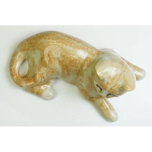 19 - Winstanley pottery figure of a recumbent Ginger Tabby Cat, size 3, signed to base, approx 23cm long