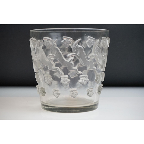 2 - Rene Lalique ' Jurancon ' clear and frosted glass vase, relief moulded with leaping Ibexes, stencil ... 