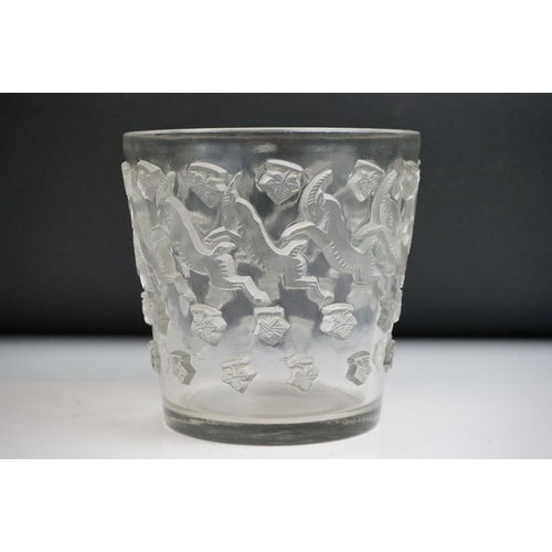 2 - Rene Lalique ' Jurancon ' clear and frosted glass vase, relief moulded with leaping Ibexes, stencil ... 