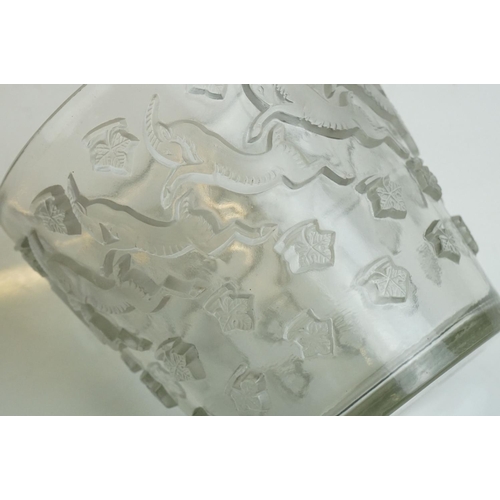 2 - Rene Lalique ' Jurancon ' clear and frosted glass vase, relief moulded with leaping Ibexes, stencil ... 