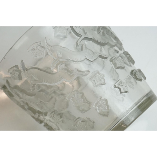 2 - Rene Lalique ' Jurancon ' clear and frosted glass vase, relief moulded with leaping Ibexes, stencil ... 