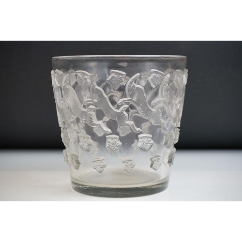 2 - Rene Lalique ' Jurancon ' clear and frosted glass vase, relief moulded with leaping Ibexes, stencil ... 