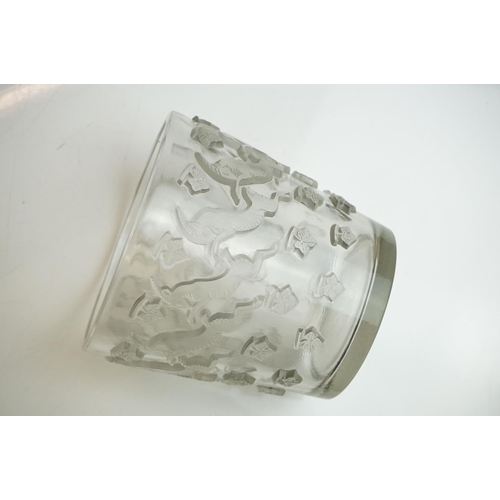 2 - Rene Lalique ' Jurancon ' clear and frosted glass vase, relief moulded with leaping Ibexes, stencil ... 