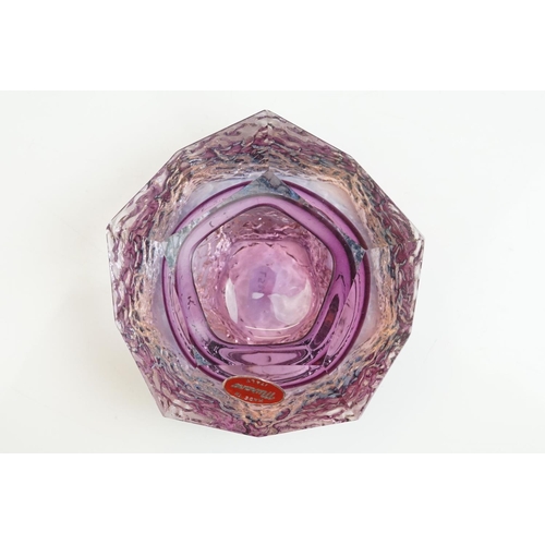 27 - Two Murano textured glass ashtrays to include a faceted geometric example in an amethyst colourway (... 