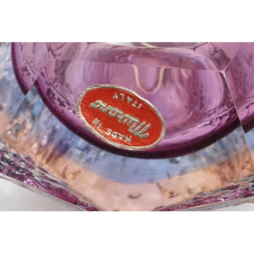 27 - Two Murano textured glass ashtrays to include a faceted geometric example in an amethyst colourway (... 