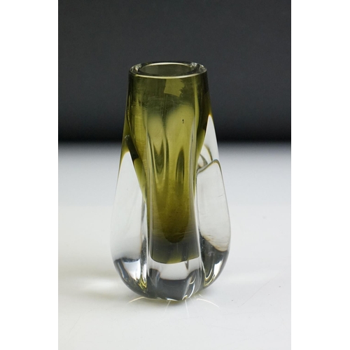 29 - Whitefriars 1970's Sage Green lobed glass vase by Geoffrey Baxter, pattern no. 9727 (12.5cm tall), t... 