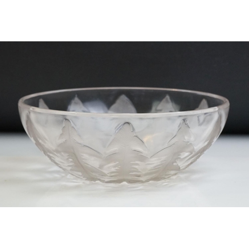 32 - Rene Lalique ' Pissenlit No.1 ' clear & frosted glass bowl with moulded Dandelion leaf decoration, m... 