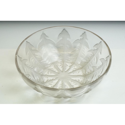 32 - Rene Lalique ' Pissenlit No.1 ' clear & frosted glass bowl with moulded Dandelion leaf decoration, m... 