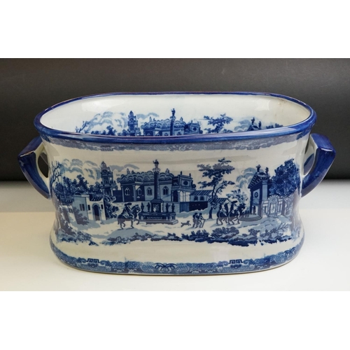 35 - Blue & White Ironstone Foot Bath with typical transfer printed decoration, approximately 47cm wide