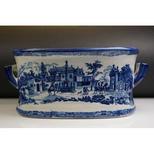 35 - Blue & White Ironstone Foot Bath with typical transfer printed decoration, approximately 47cm wide