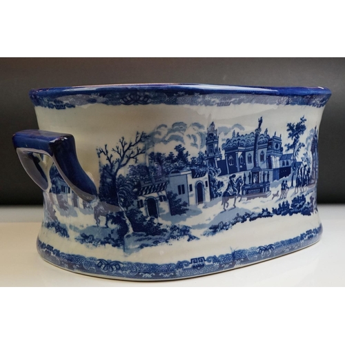 35 - Blue & White Ironstone Foot Bath with typical transfer printed decoration, approximately 47cm wide