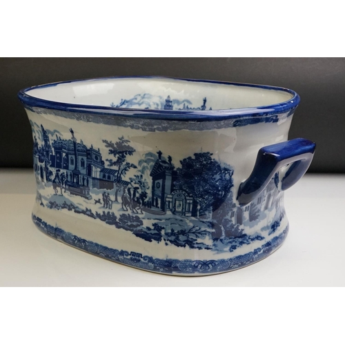 35 - Blue & White Ironstone Foot Bath with typical transfer printed decoration, approximately 47cm wide