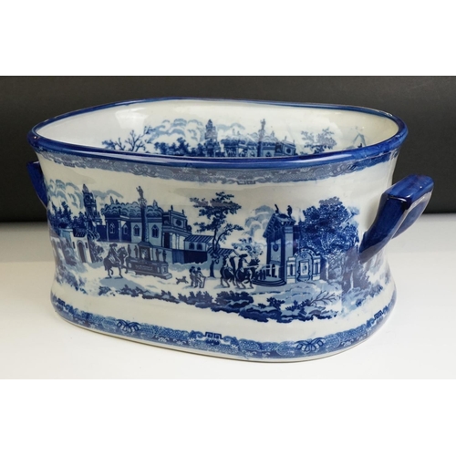 35 - Blue & White Ironstone Foot Bath with typical transfer printed decoration, approximately 47cm wide