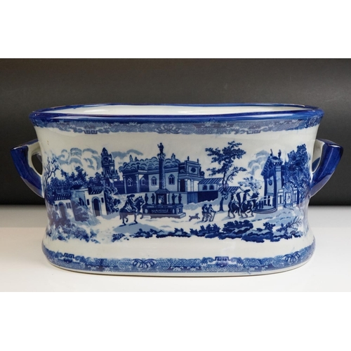 35 - Blue & White Ironstone Foot Bath with typical transfer printed decoration, approximately 47cm wide