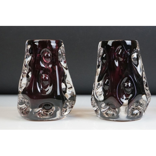 39 - Four Liskeard Glass Amethyst Knobbly Vases, 14cm high