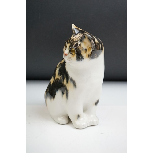 4 - Winstanley pottery figure of a seated tabby cat with glass eyes, size 2, signed Winstanley to base, ... 