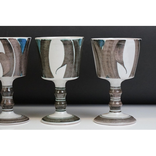 40 - Set of Eight Aldermaston Pottery Goblets decorated by Edgar Campden, 16cm high